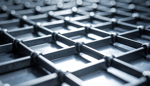 Steel Grid Structure Detail with Selective Focus Industrial Pattern