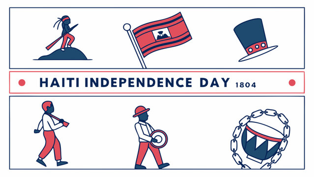 Haiti Independence Day 1804 Celebration with Historical and Cultural Symbols - Vector Illustration of Freedom and National Heritage