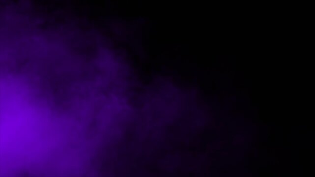 Mysterious purple and indigo smoke rises and drifts from the corner. Isolated on black background, ideal for compositing, magic, and fantasy overlays