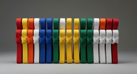 Tied color strips lined neatly on light backdrop