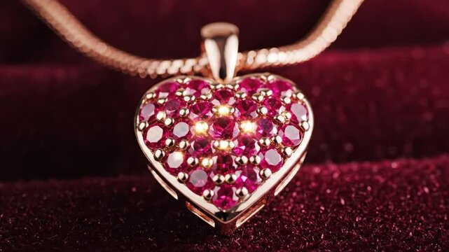 Sparkling Gold Heart Pendant Necklace with Red Ruby Gems Set in a Luxurious Jewelry Box