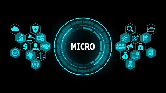 Futuristic MICRO Digital Compact Technology Interface with HUD Circle, Microprocessor and Data System Concept Abstract Motion Graphics Loop Background