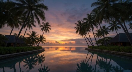 Tropical sunset reflection over water
