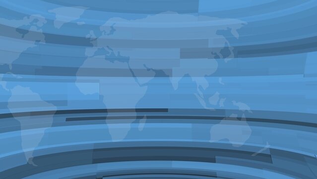 A modern graphic design featuring a blue world map on a curved background