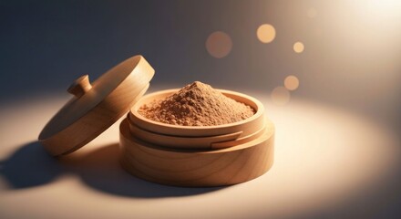 Wood container filled with powder, lid off