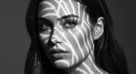 Woman's face, zebra-striped shadows