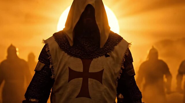 Epic Templar Warrior Leading Army in Dusty Volumetric Lighting
