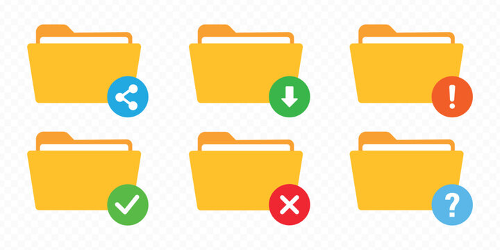 File folders icons set. Data file folders. collection of open and closed folders. Vector illustration. Folders icon collection. File folder vector icon set On Transparent Background