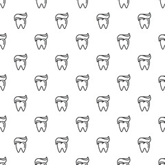 Tooth with toothpaste cleaning icon repeating on a white background, symbolizing oral health and dentistry