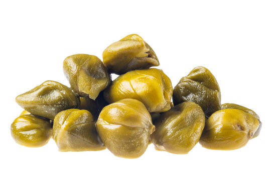 Pickled glossy green capers isolated