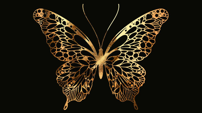 Golden butterfly illustration isolated against a black background for various uses