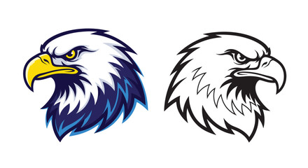 Obraz premium Two distinct artistic renderings of a fierce bald eagle head side profile showcasing a mascot design