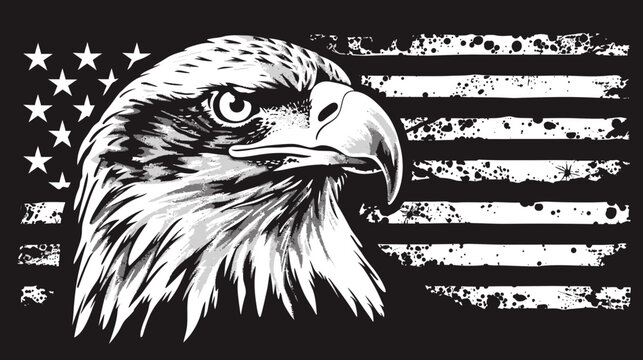 American bald eagle head with us flag background illustration