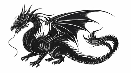 Fototapeta premium Majestic black dragon illustration isolated on white background fantasy concept