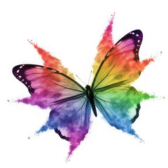 A colorful butterfly with rainbow wings isolated on transparent background