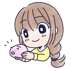 貯金箱を持つ女性のイラスト