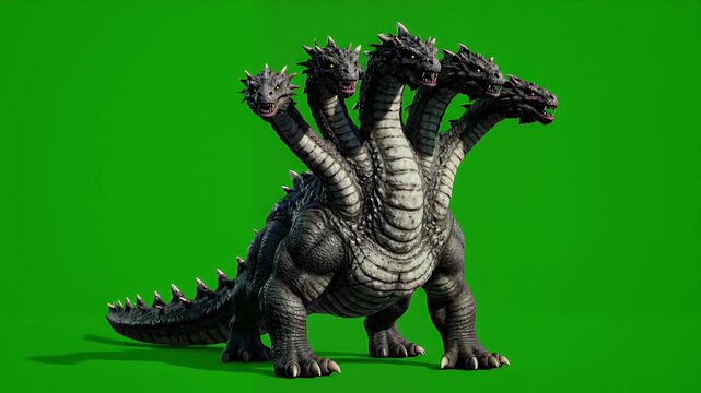 Realistic Seven-Headed Hydra Green Screen Footage
