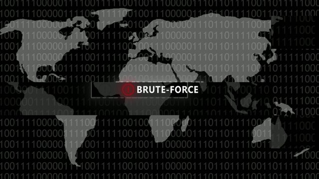 Gray map overlay with digital binary code Generate title without using the word "Title:" before it. background highlighting brute force cyber attack location comp