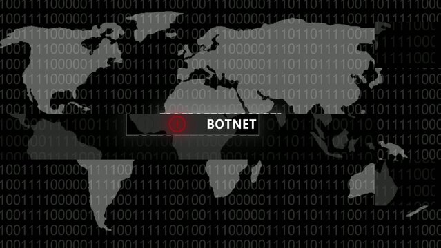 Gray map with binary code Generate title without using the word "Title:" before it. background highlighting botnet cyber attack location