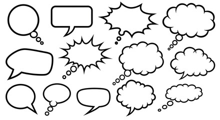 A set of comic speech bubbles and cartoon thought clouds featuring vector illustrations of chat balloons and dialog boxes for communication design