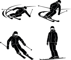 Skier Silhouette Set with Athletes Downhill Skiing and Professional Winter Sport Poses © Firoz