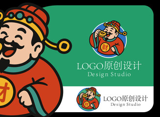 Fototapeta premium A cheerful cartoon character dressed in traditional attire joyfully eats while surrounded by gold coins, representing prosperity and happiness in life and business.