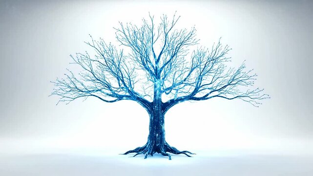 Blue tree on gray background.