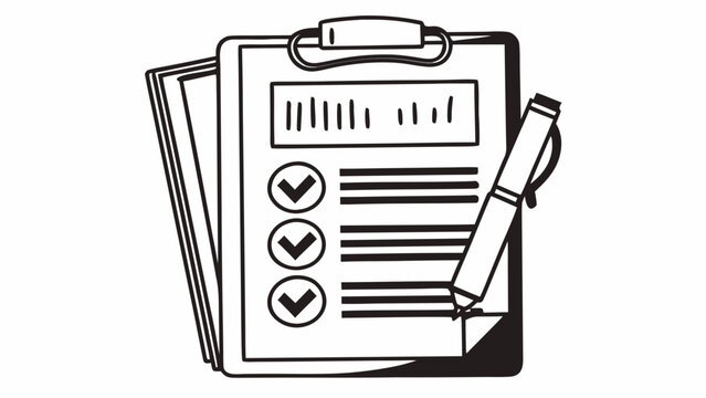 A clipboard with a checklist and pen on a plain white background viewed from the front