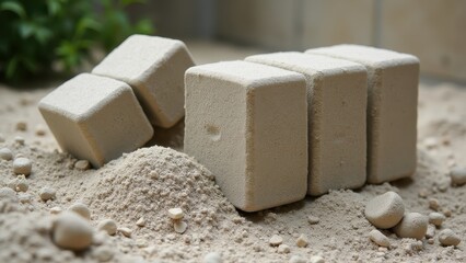 Concrete alternatives: hempcrete mycelium bricks forming with lower carbon emissions, sustainable construction materials