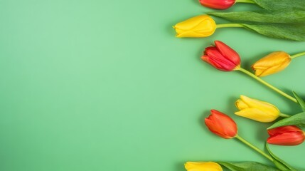 緑の背景とチューリップ