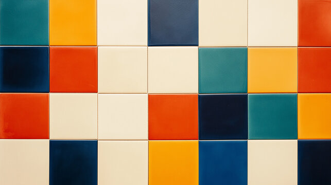 Bold Color Block Ceramic Tile Pattern with Mediterranean Vibes