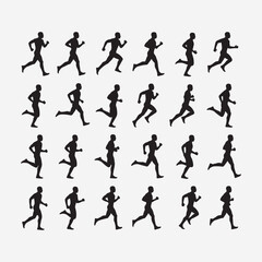 Obraz premium Running People Action Sport Silhouette Clipart, Jogging Sprint Marathon Illustration Vector Art, Athletic Movement Exercise Sketch Design Set, Runner Fitness Pose Graphic Collection Bundle, Sport Acti