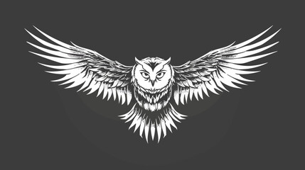 Obraz premium Detailed illustration of an owl in flight with widespread wings on dark background