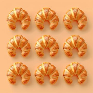 Golden Croissants Arranged in Grid Pattern