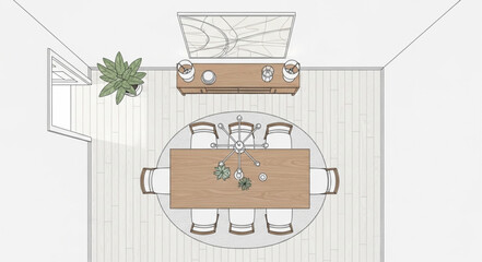 Elegant Dining Room Design Plan with Table and Chairs.