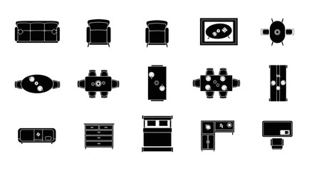 Collection of Furniture Icons in Silhouette Style.