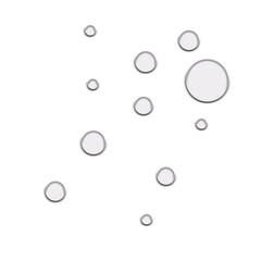 Abstract minimalist pattern of water drops and liquid circles with white outlines, isolated on transparent background