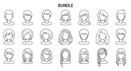 Collection of diverse hand drawn female avatar icons.