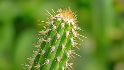 Obraz premium Close Up of a Cactus Needle Showcasing Its Sharp Point with Lush Green Background