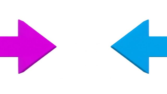 Abstract Animation of Two Arrows Colliding and Merging with Vibrant Colors against White Background