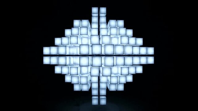 Glowing blue pixelated heart shape.