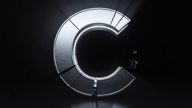 Metallic Letter C Dark Cinematic 3D Typography Animation