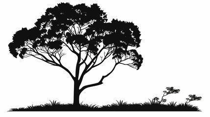 Obraz premium Silhouette of a large tree and smaller plants against a white background