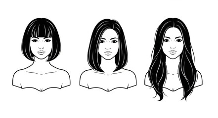 Three different hairstyles for women shown in a sketch.