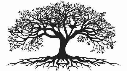 Obraz premium Silhouette of a majestic tree with root system against a white background