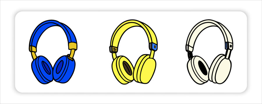 Headphone Icons Vector Set, Diverse headphone Styles, Audio product, Music Listening. Red plastic lota or "bodna" Modern Aesthetic