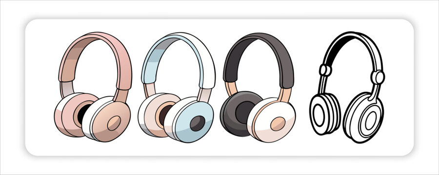 Headphone Icons Vector Set, Diverse headphone Styles, Audio product, Music Listening. Red plastic lota or "bodna" Modern Aesthetic