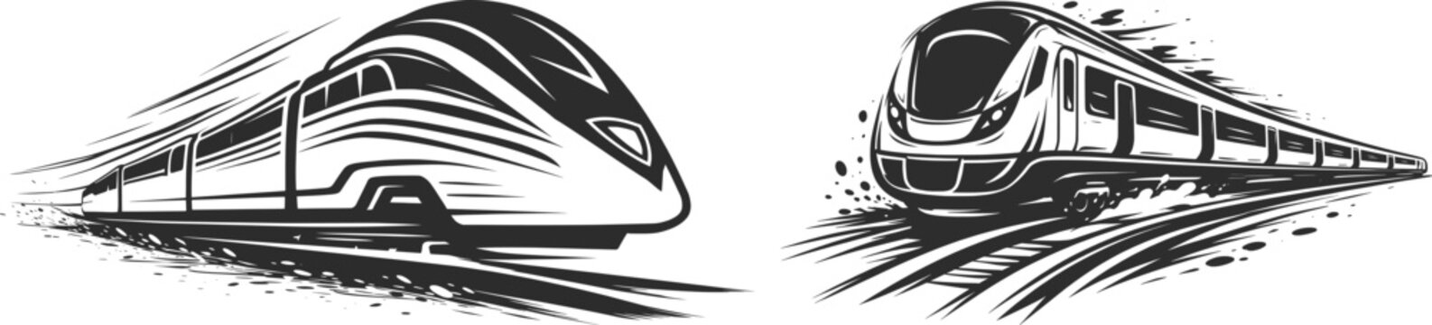Modern Bullet Train Duo, High-Speed Railway Line Art Illustration.