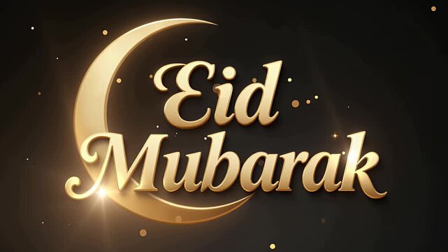 eid mubarak gold script crescent moon greeting animation