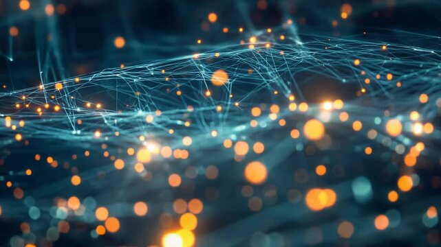 Intricate digital network showing interconnected lines and glowing nodes, representing data transmission, communication, and technological connections across a unified system